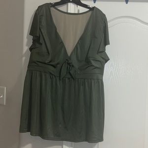 Lane Bryant Swim by Cacique Relaxed Flutter-Sleeve Swim Tankini Top Size 30